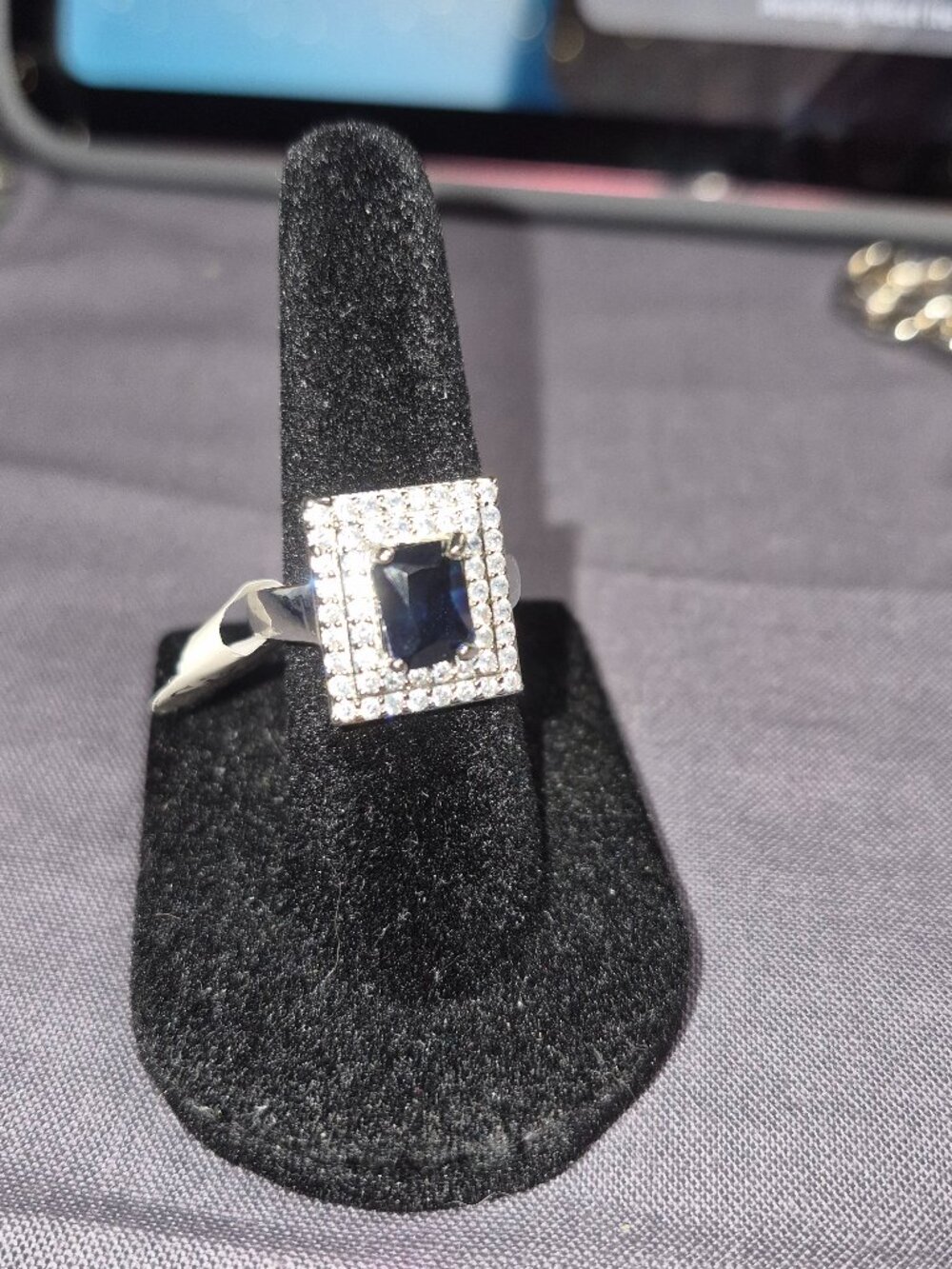 Swarovski Element Sapphire Halo Ring White Gold Plated Stainless Steel